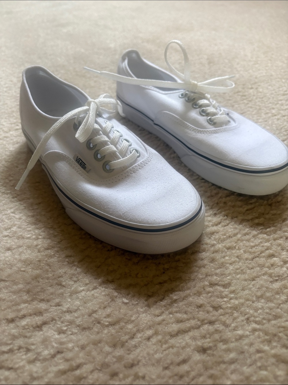 New Listing Vans White Canvas Low-Top Sneakers with shimmer laces.